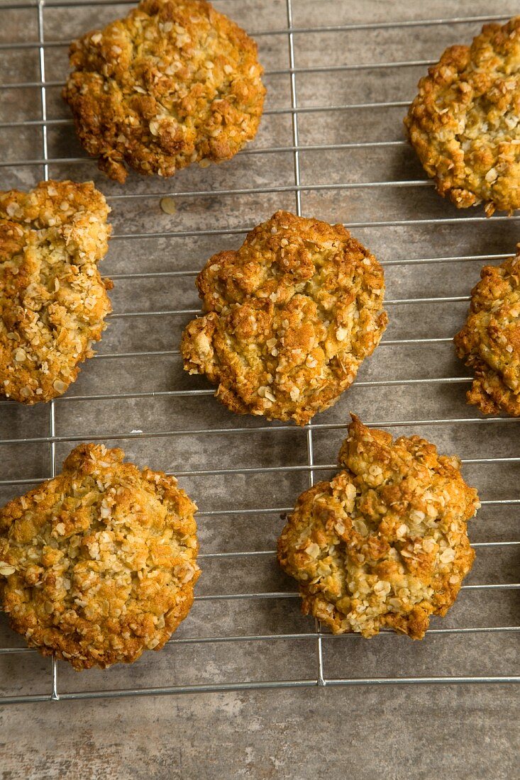 Anzac biscuits on a cooling rack
