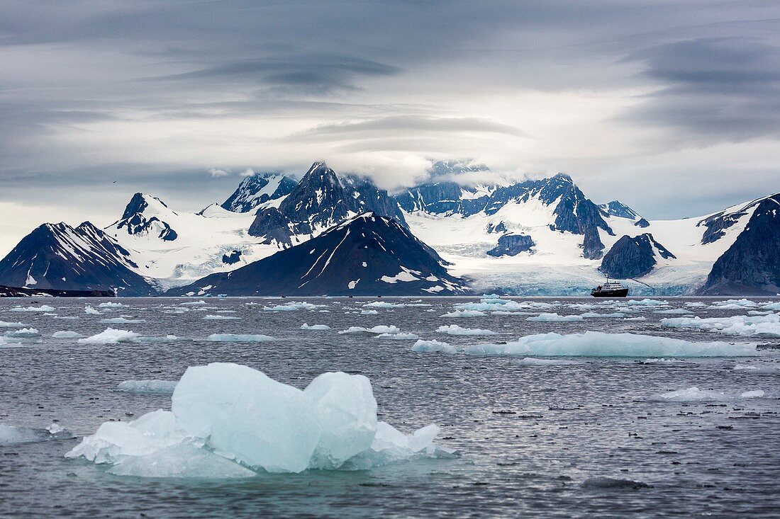 Orographic clouds and icebergs, Svalbard