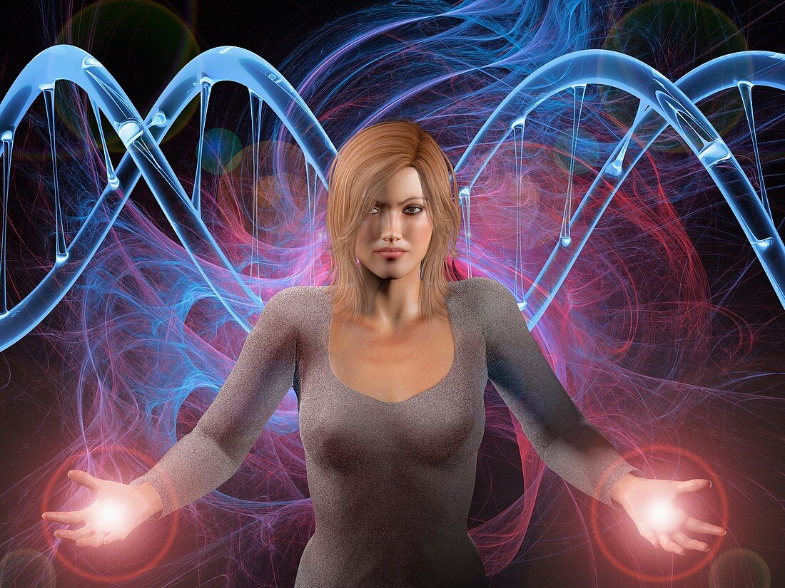 Woman and DNA, conceptual image