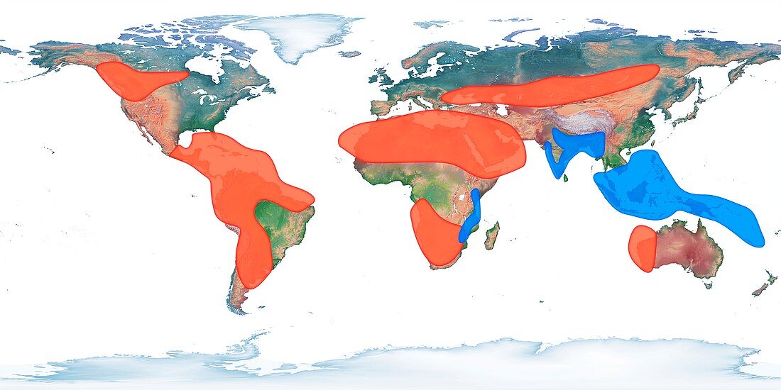 Areas affected by climate change, global map