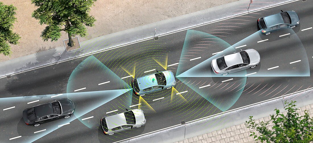 Driverless car technology, illustration