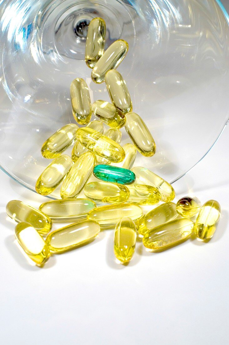 Yellow and green gelatin pills