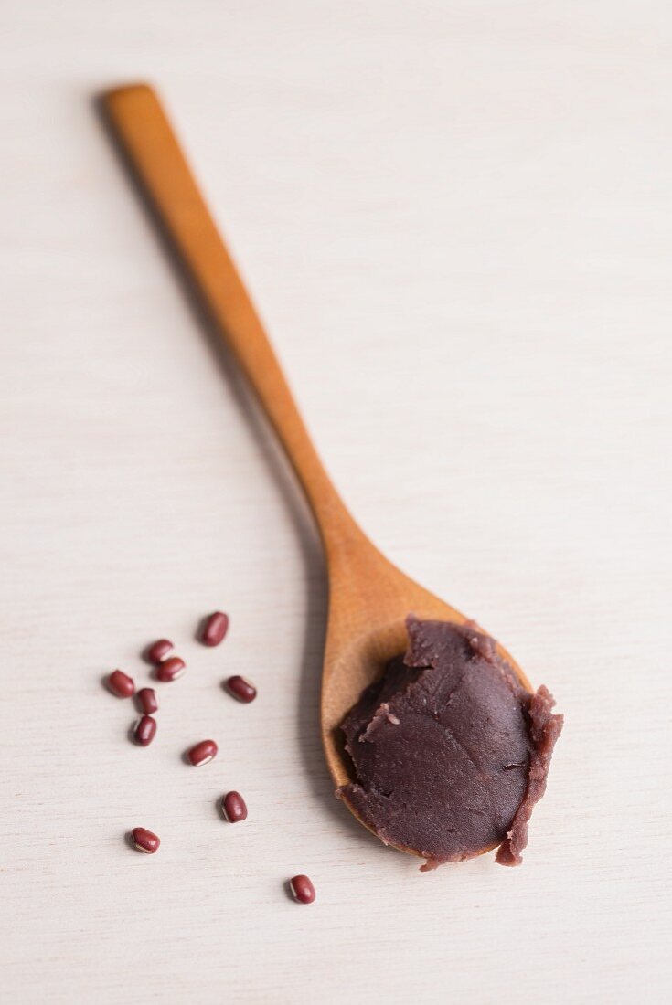 Anko (sweet adzuki bean paste, Japan) on a wooden spoon