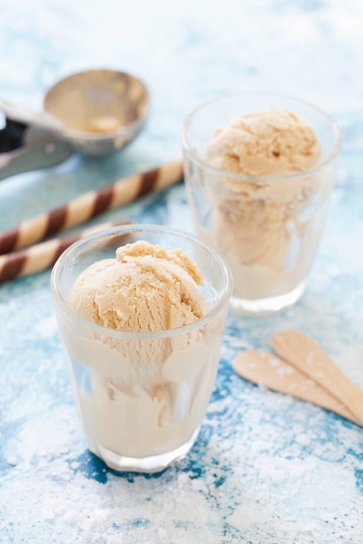 Salted caramel ice cream in glasses