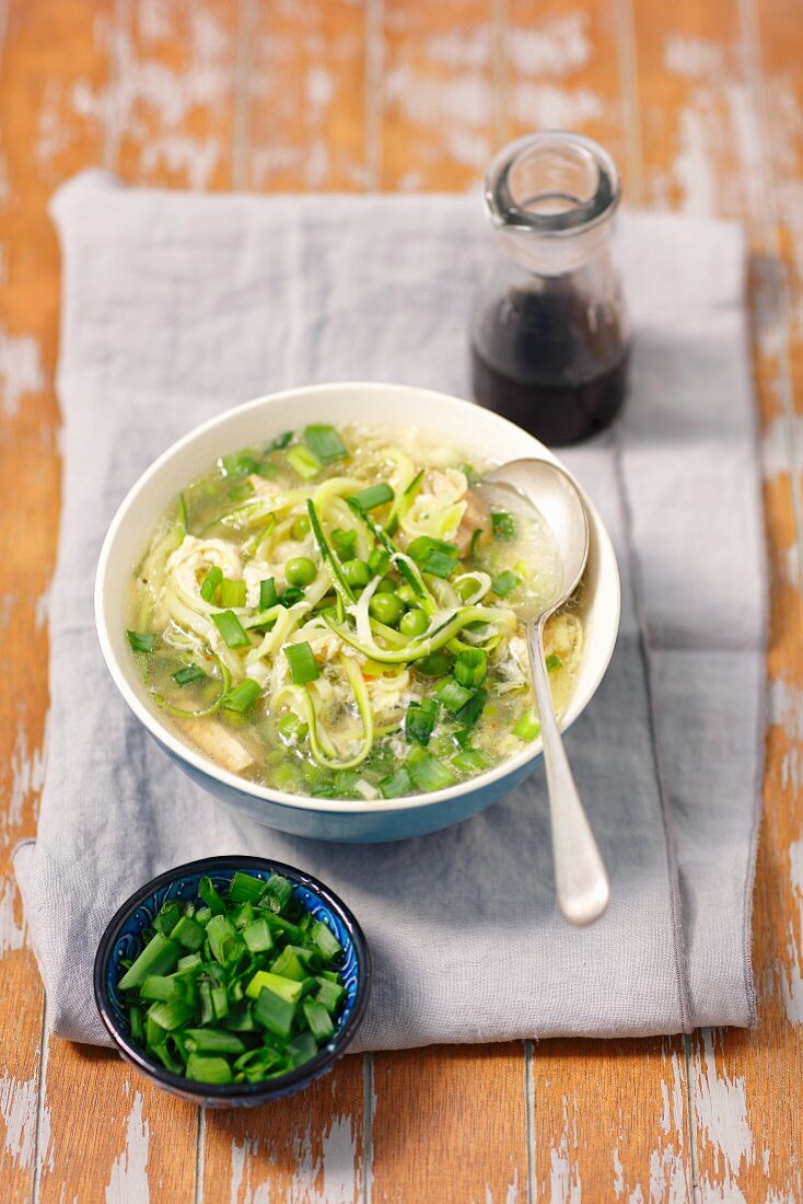 Chicken soup with courgette noodles