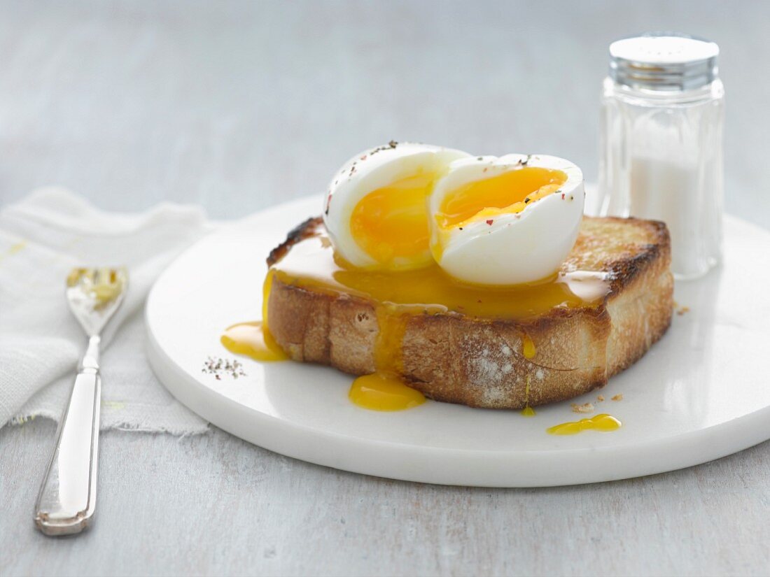 A soft-boiled egg on toast