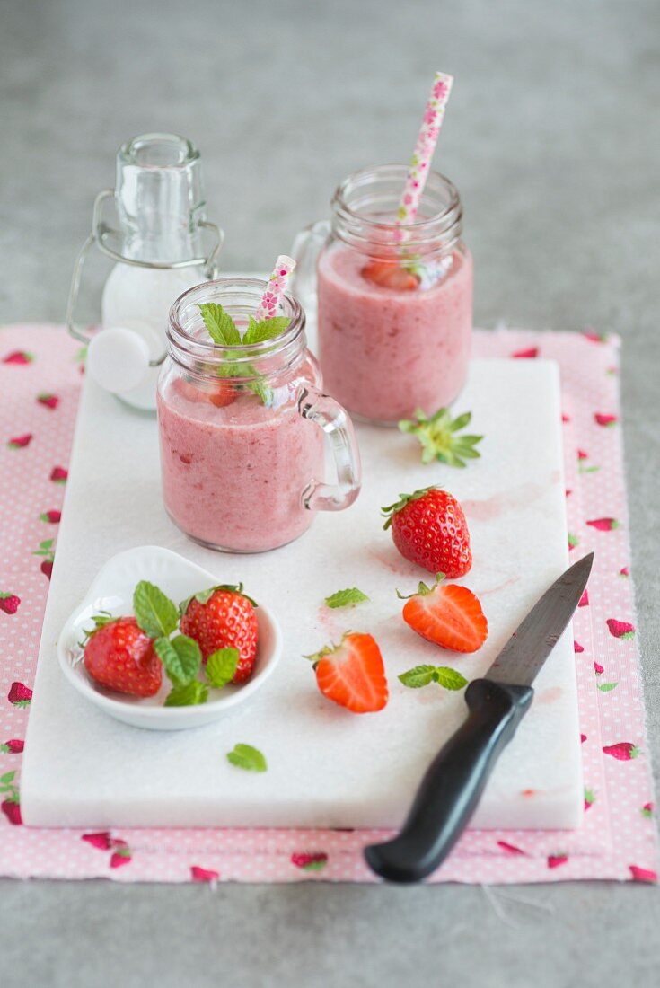 Strawberry and coconut smoothies