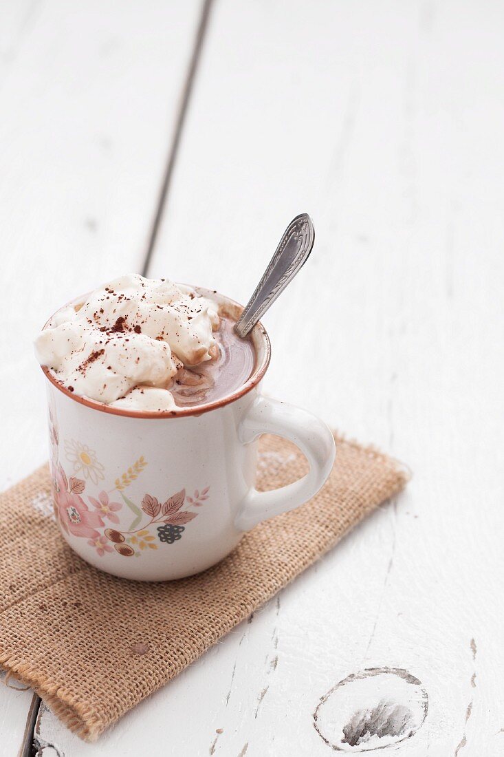 Homemade hot chocolate with whipped cream