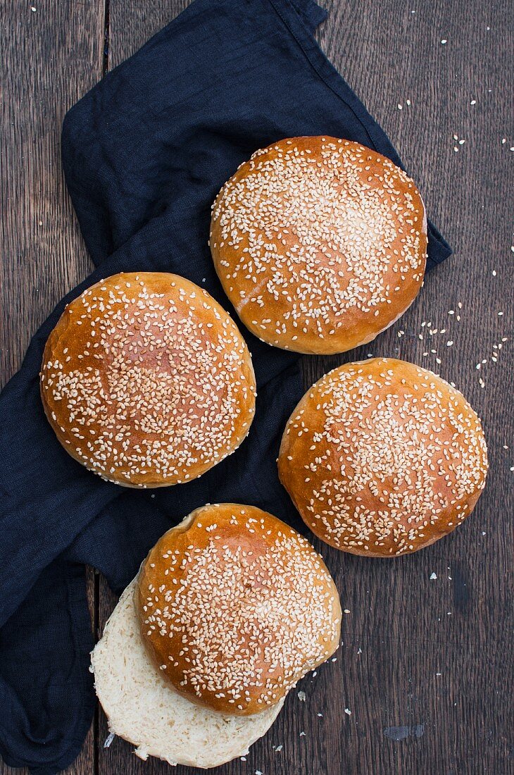 Homemade hamburger buns with sesame