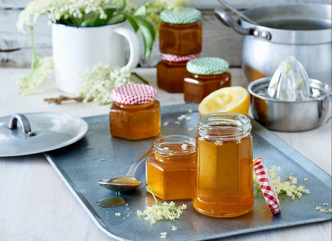 Elderberry jelly in glass jars