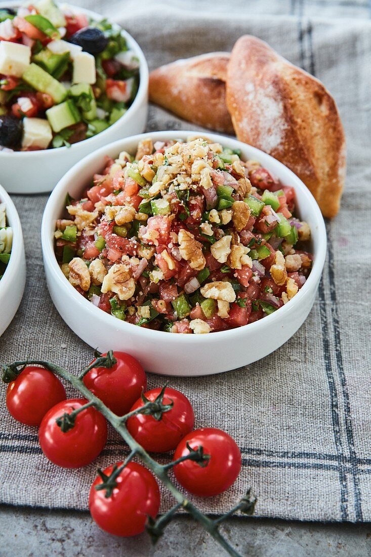 Tomato salsa with cucumbers and walnuts