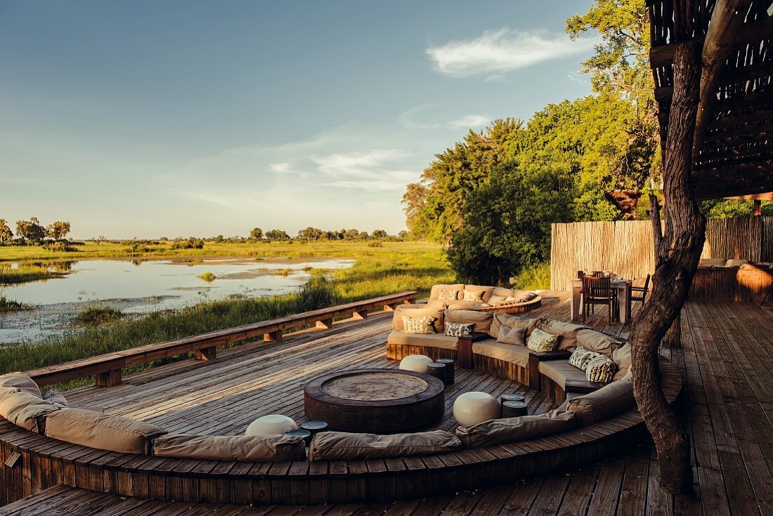 Lounge Area im Kings Pool Camp im Okavango-Delta, Botswana, Afrika