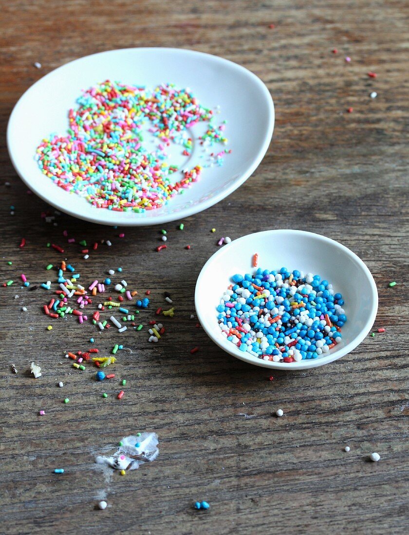 Colourful sugar beads and sprinkles for decorating cakes