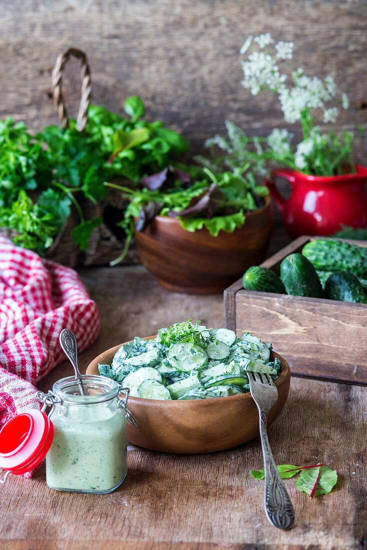 Cucumber salad with yogurt and herbs