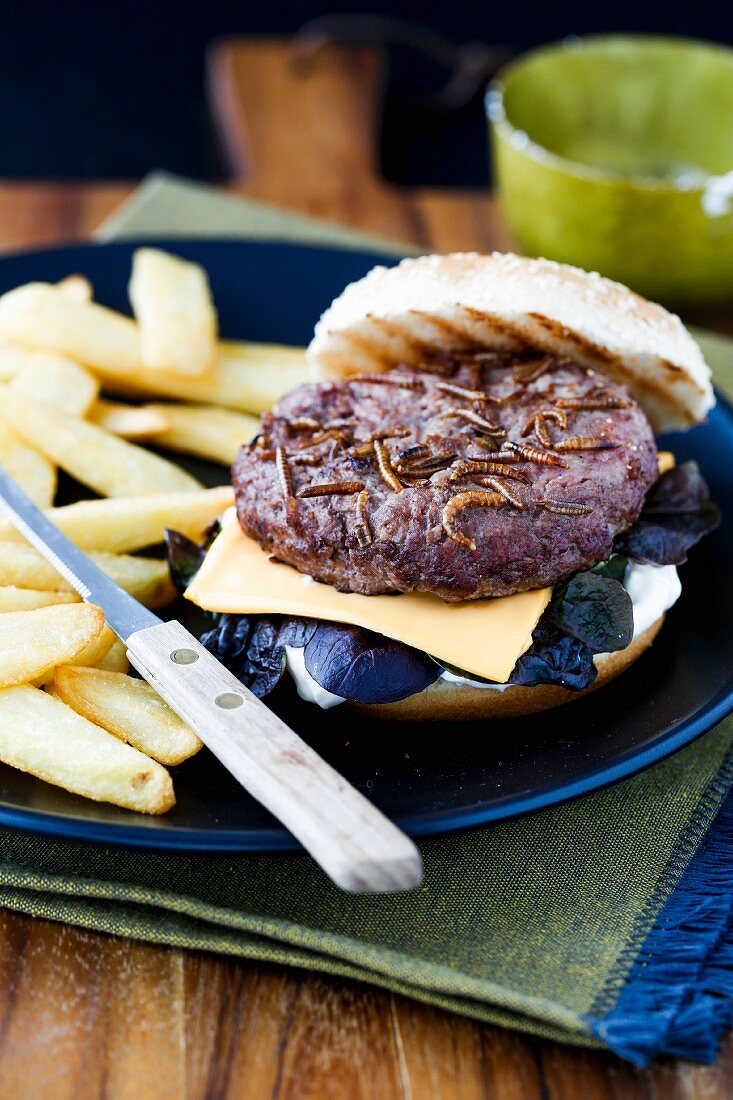 A burger with edible insects