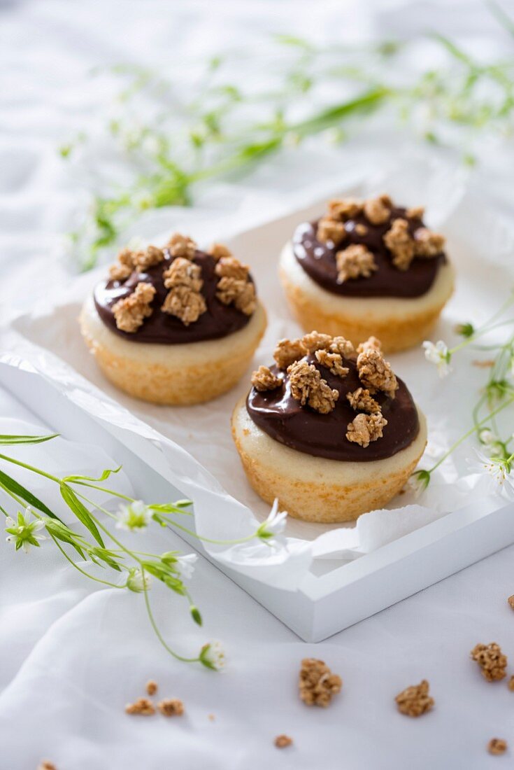 Vegane Vanillecupcakes mit Schokopuddingglasur und Müsli