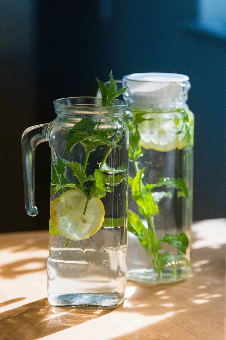 Elderflower water in glass jugs