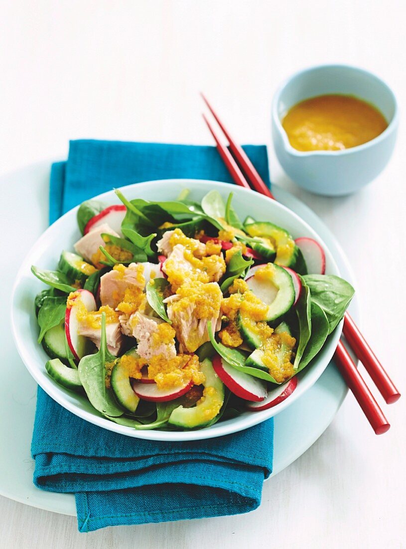 Salad with miso and ginger dressing
