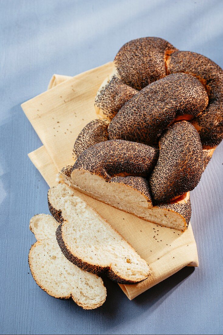 Bread with poppy seeds, sliced