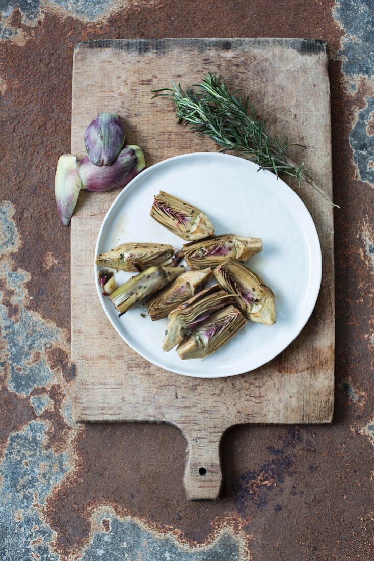 Artichoke hearts on a plate