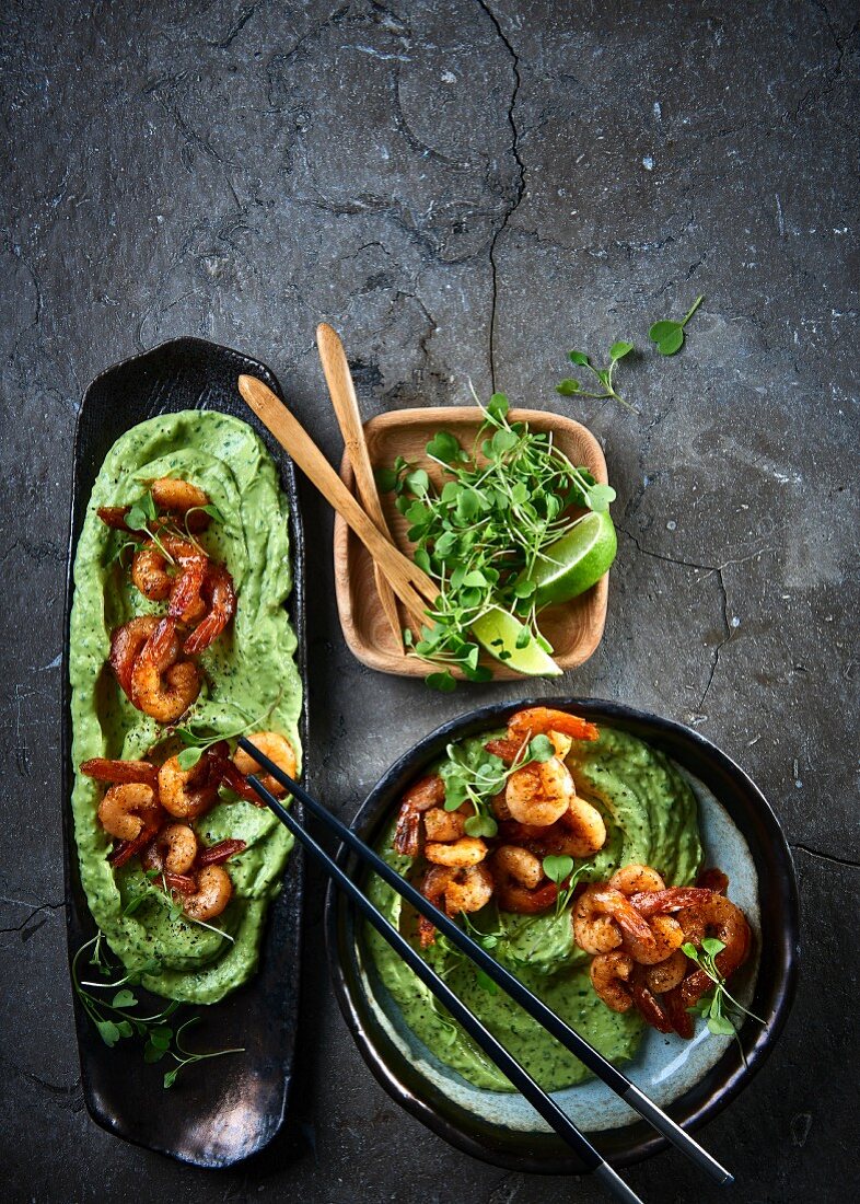 Avocado mousse with Cajun shrimps