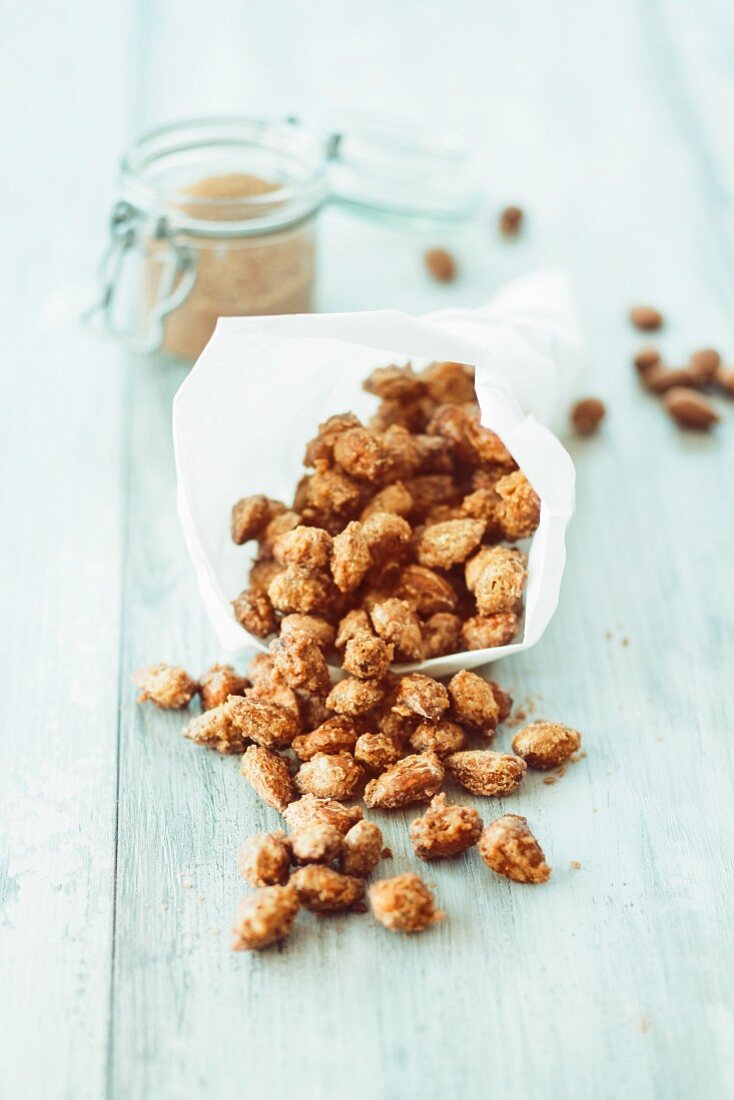 Roasted almonds in a paper cone