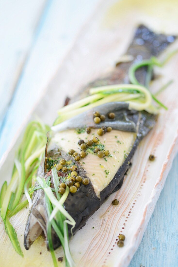 Trout with green pepper