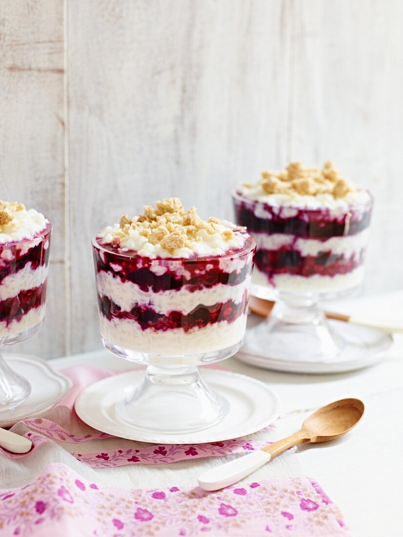 Rice pudding and berry trifles