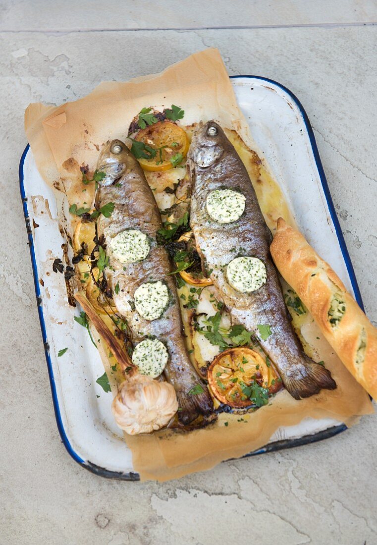 Forellen vom Grill mit Kräuterbutter