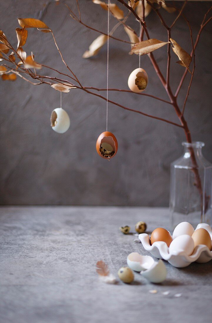 Fresh eggs and Easter decorations