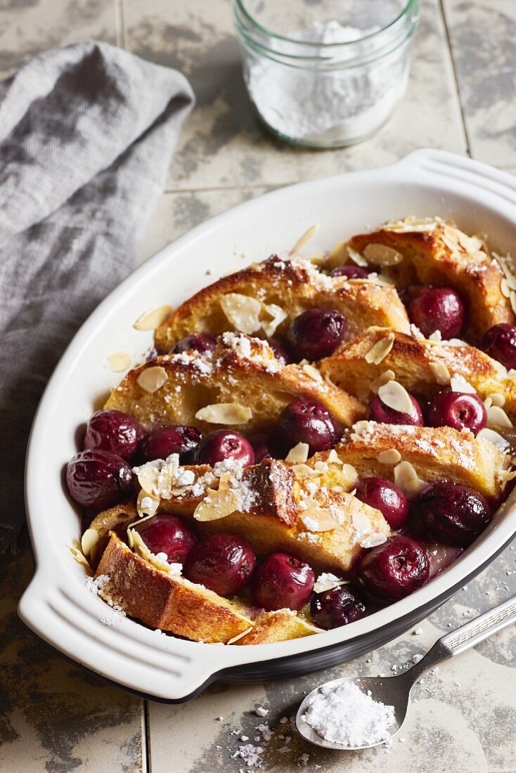 Cherry ofenschlupfer (bread pudding) with almonds