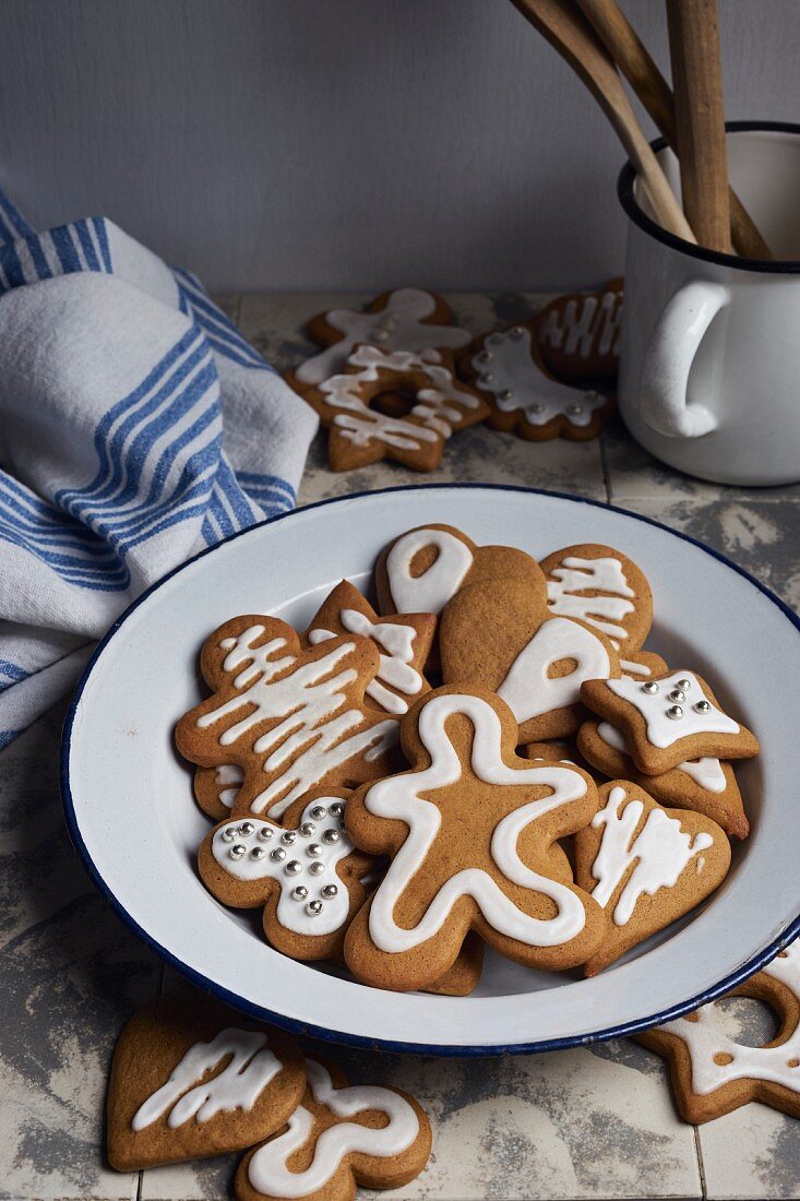 Gingerbread decorated with icing for Christmas