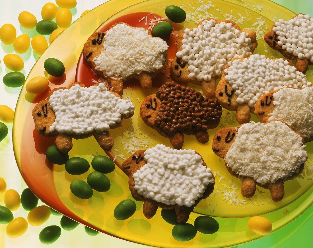 Lamb Cookies with Meringue and Coconut Icing; Jelly Beans