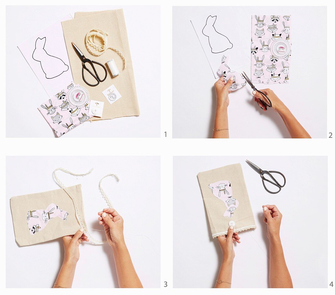 Instructions for a fabric bag with an applied Easter bunny