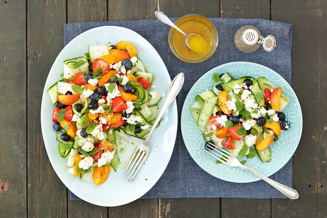 Courgette salad with feta, apricots and berries