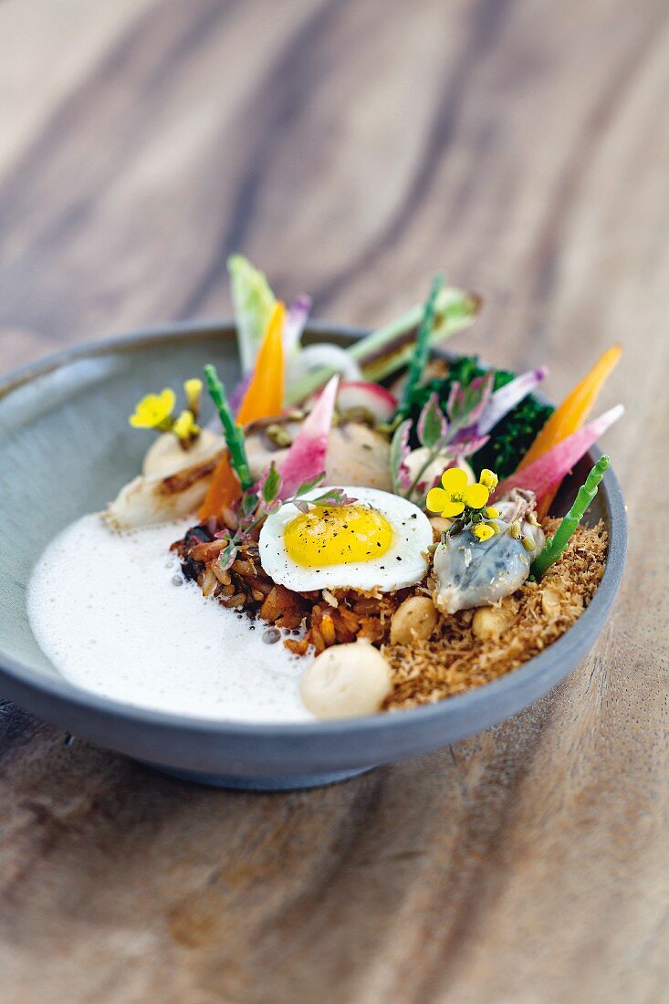 Nasi goreng with shellfish by head chef Syrco Bakker at the 'Pure C' restaurant in Cadzand-Bad, Holland