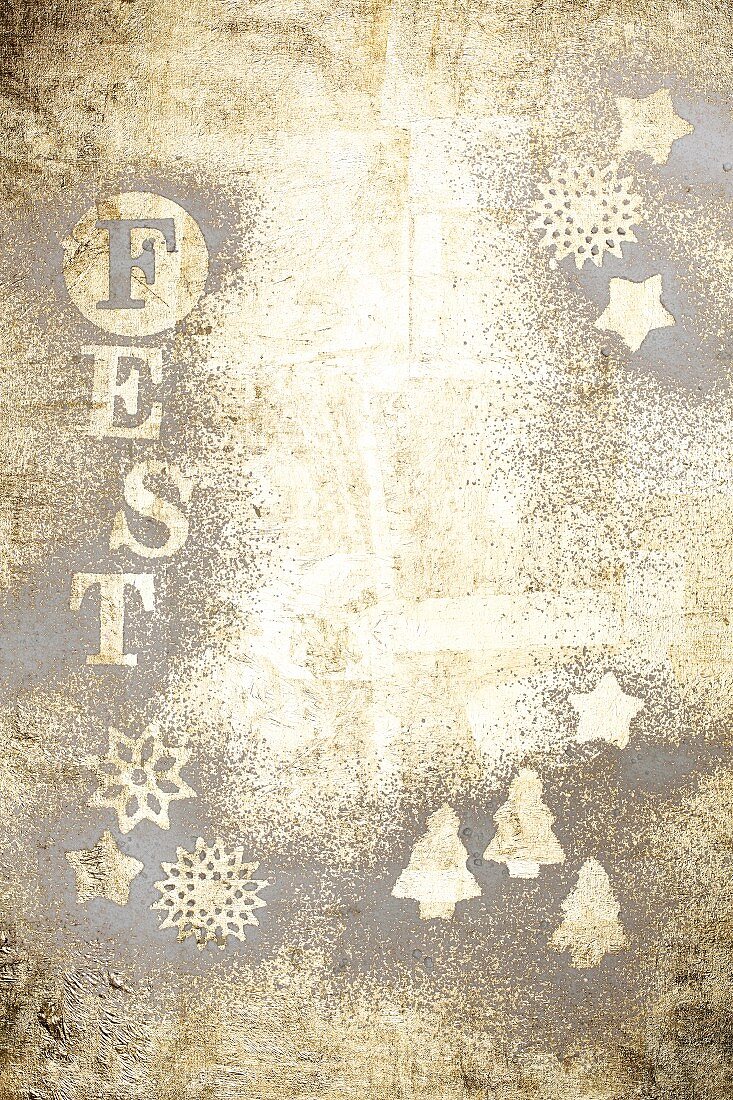 Party - Gold surface decorated with letters and stars (festive)