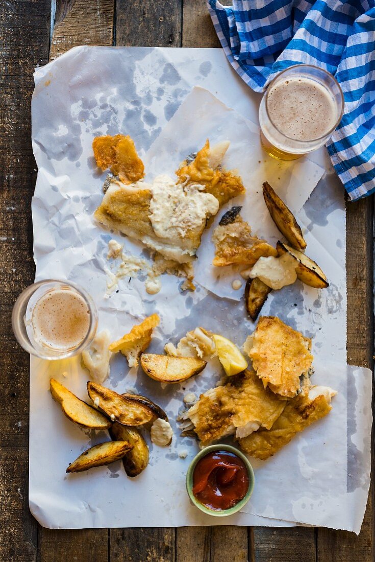 Fried Fish and Chips with Beer
