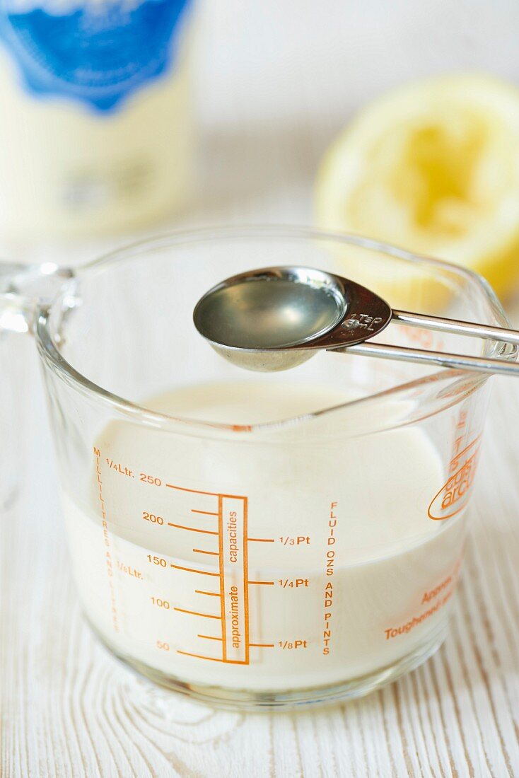 Milk in a measuring cup