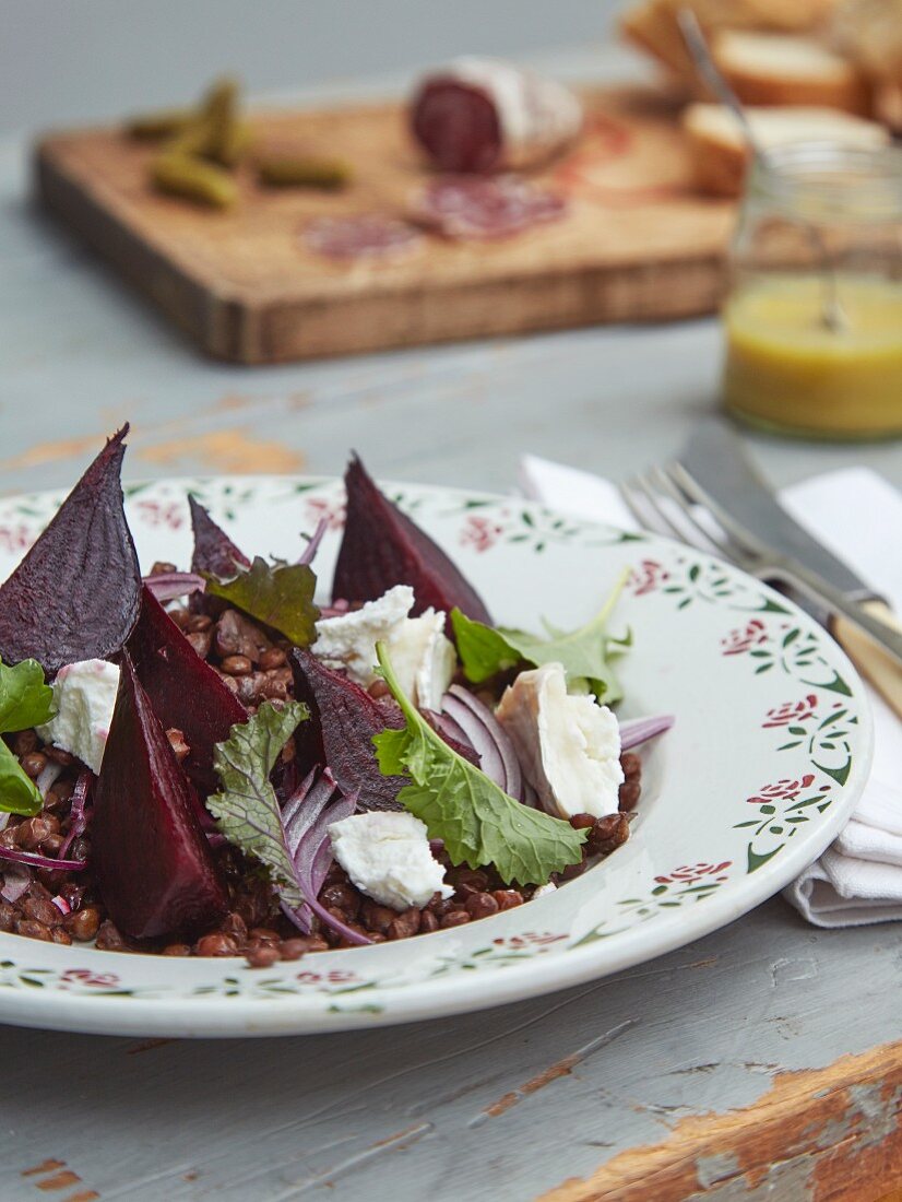 Puy lentil salad with beetroot and soft … – License Images – 12360204 ...