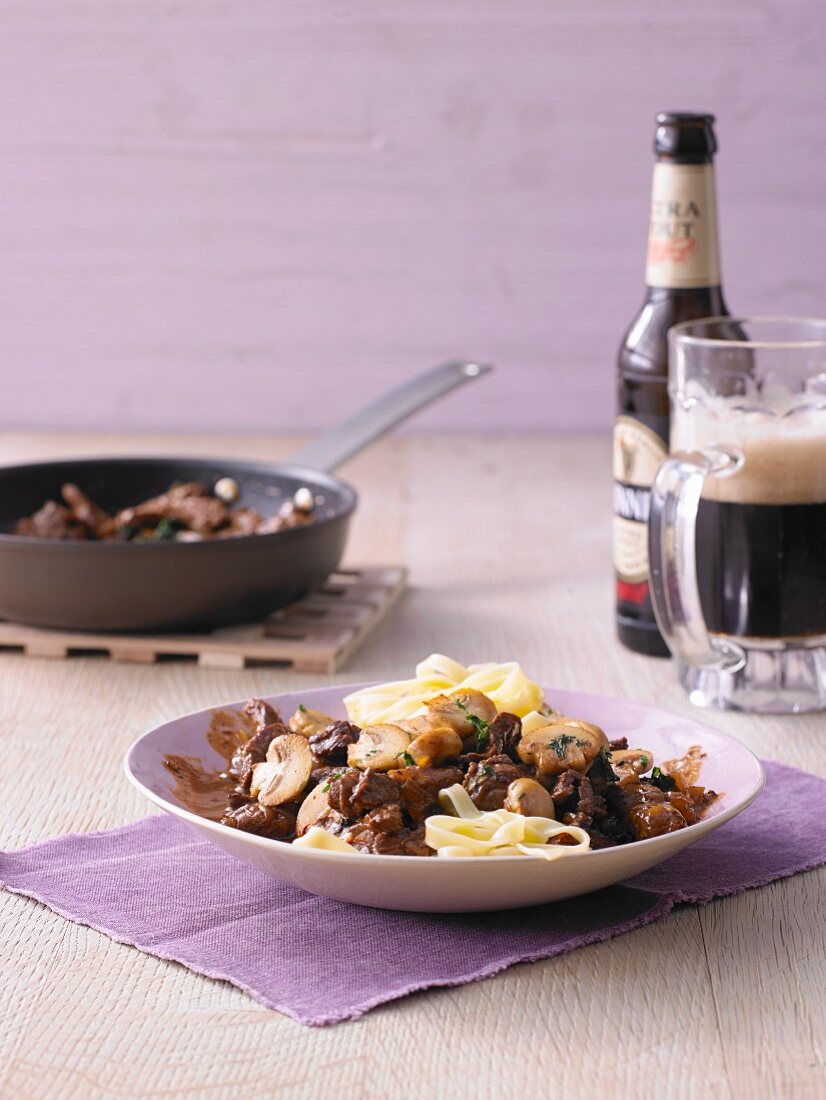 Beef steak slices with Guinness sauce