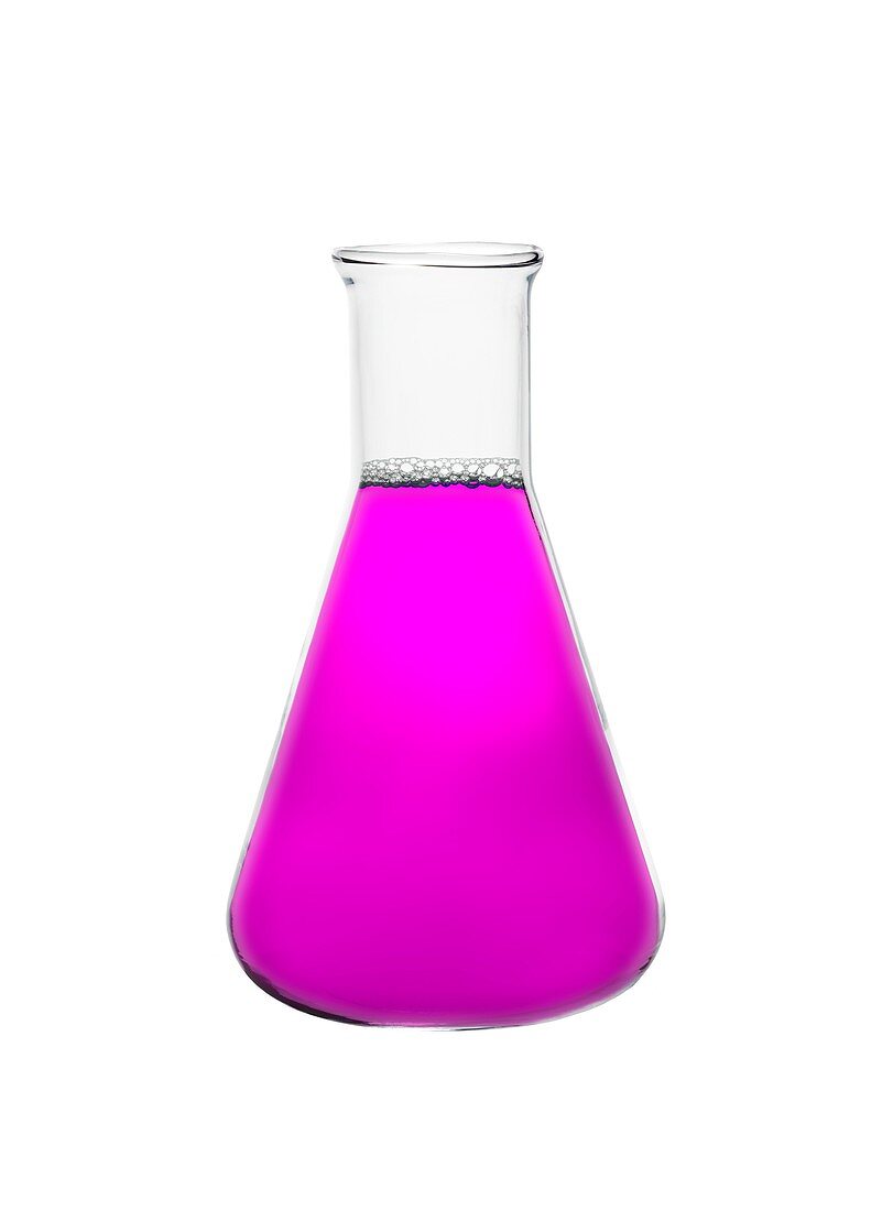 Pink chemical in flask