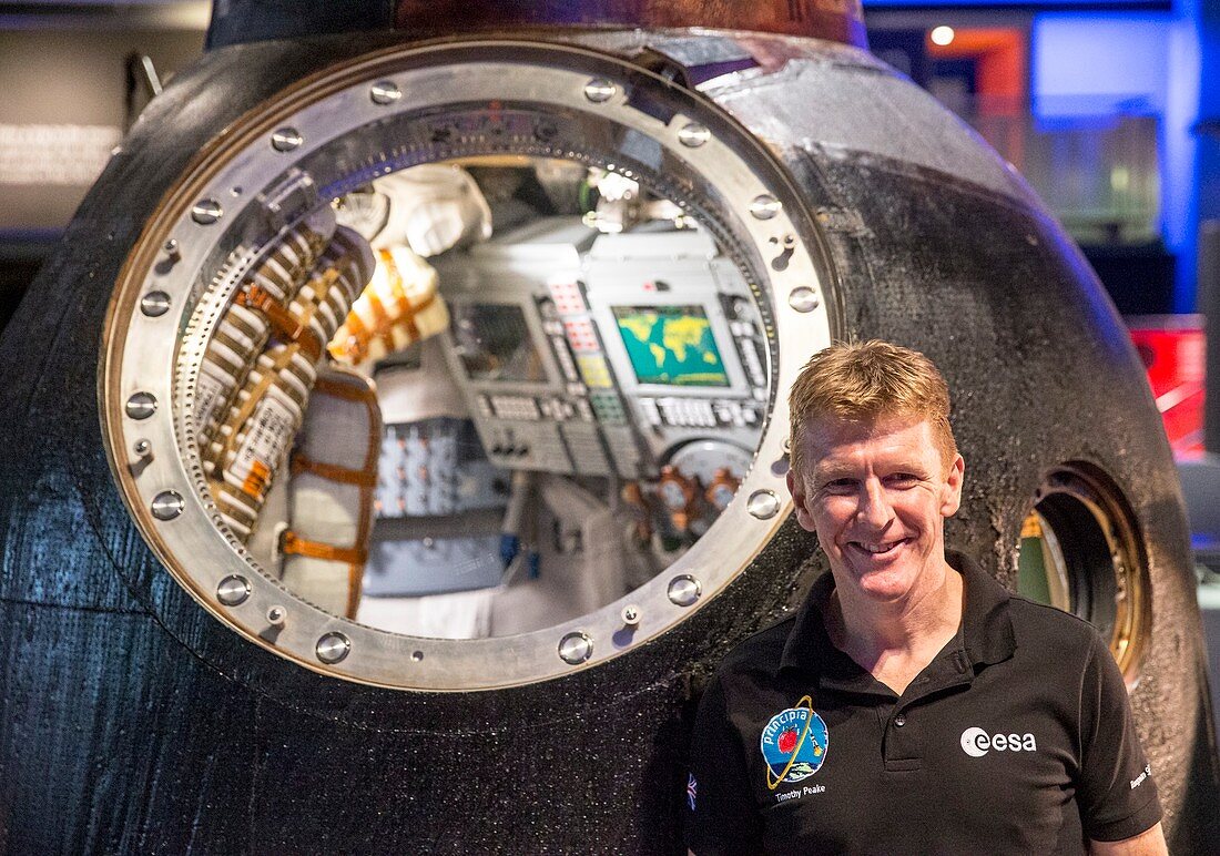British ESA astronaut Timothy Peake with Soyuz capsule