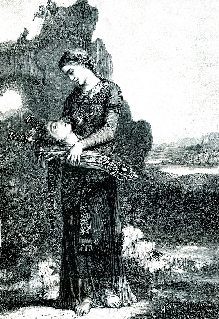 Girl Carrying the Head of Orpheus, illustration