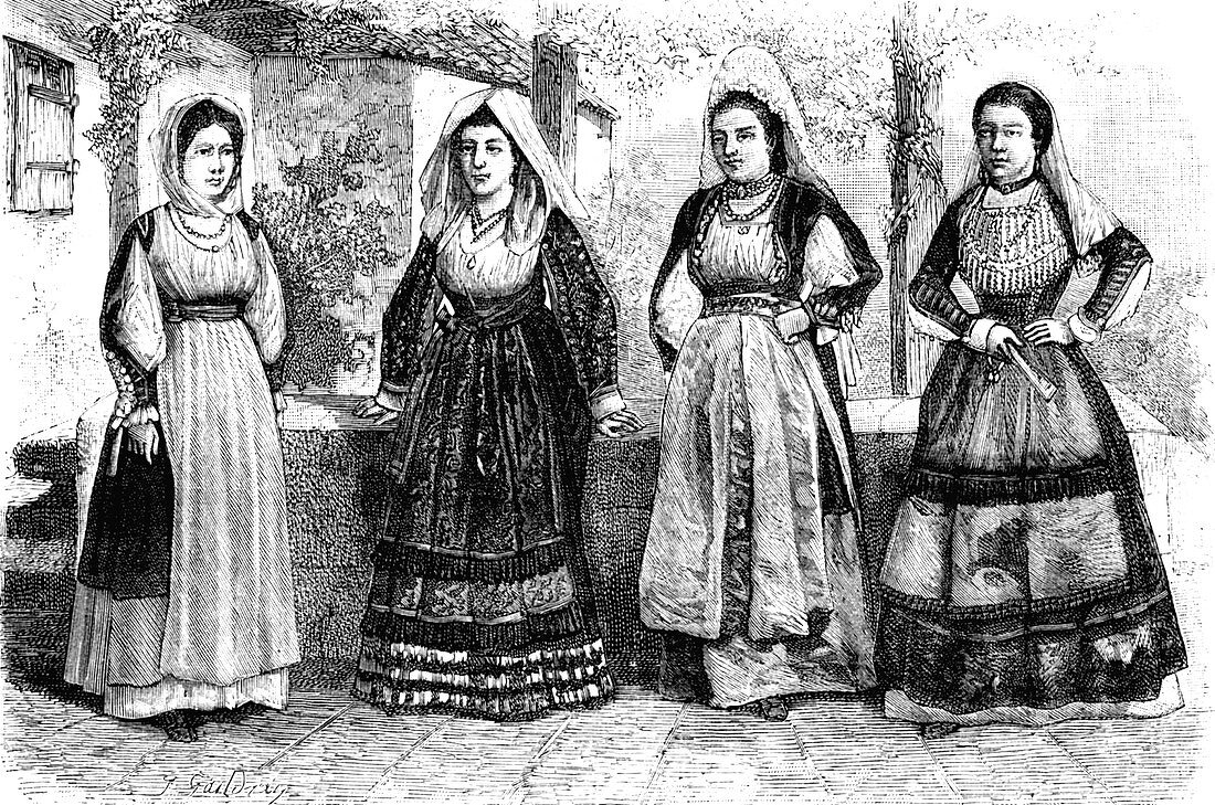 19th Century Sardinian women, illustration