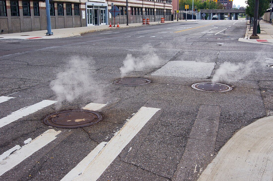 Steam vents in Detroit street