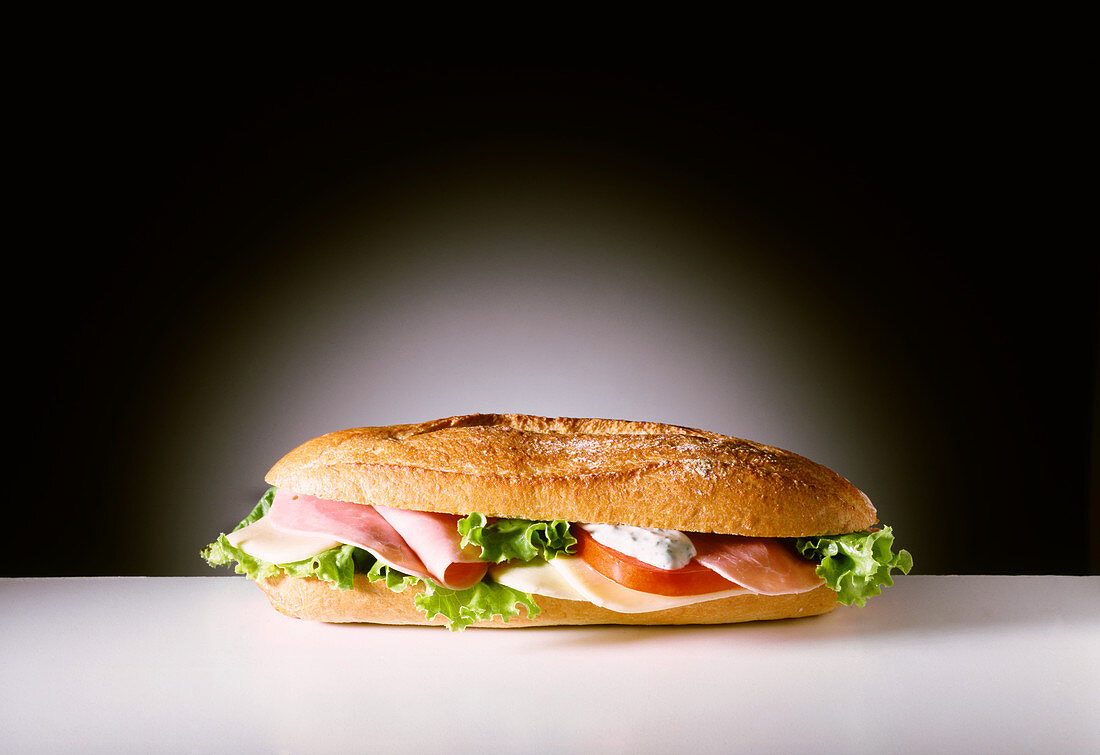 French Bread with Ham, Tomato, Cheese, Lettuce and Herb Spread