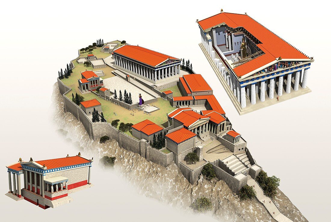Acropolis and temples, illustration