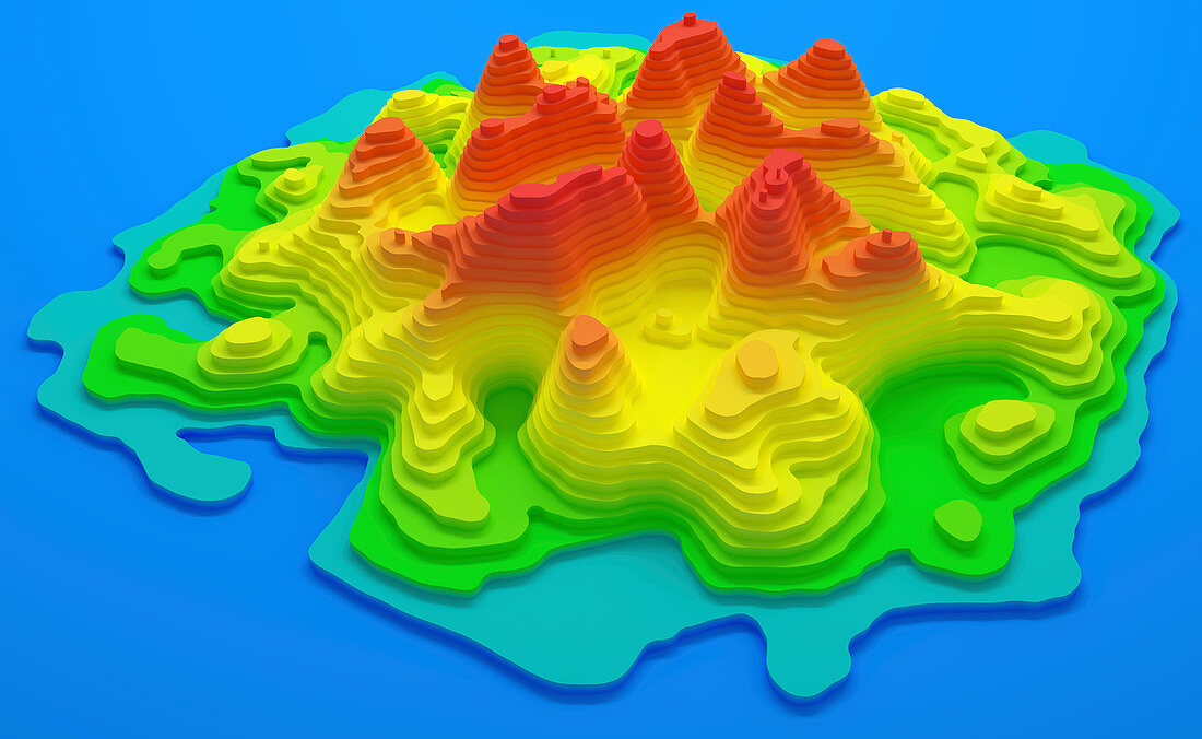 Topographical map of an island, illustration