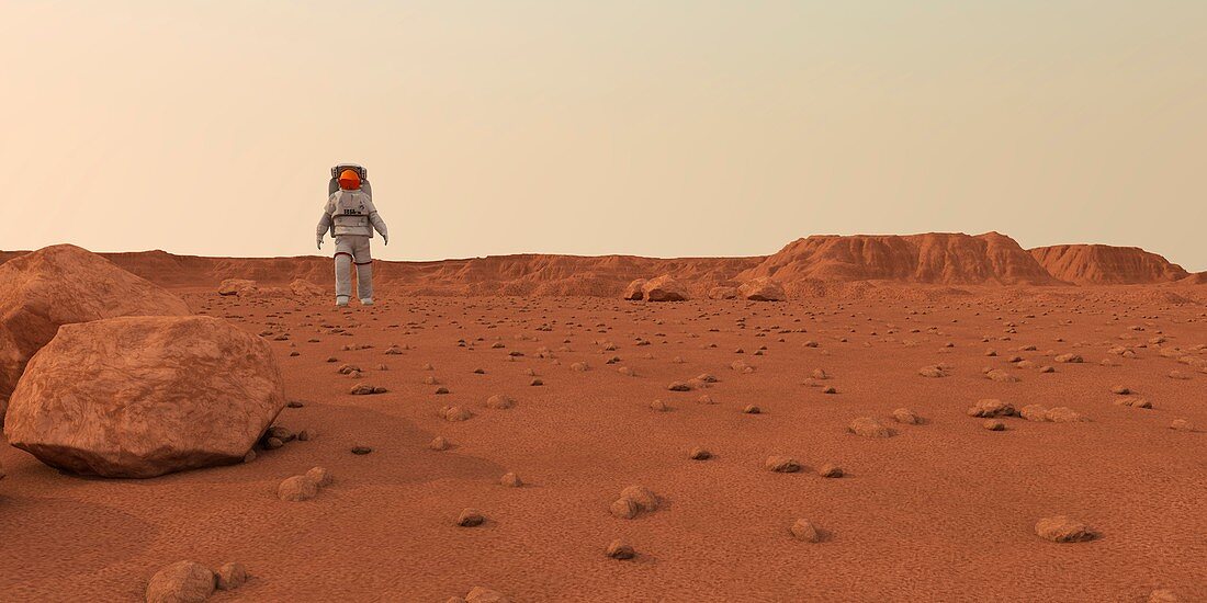 Astronaut walking on planet, illustration